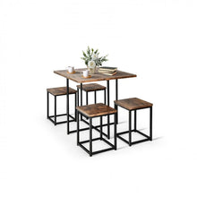Load image into Gallery viewer, Industrial Style Dining Table Set - 5-Piece Set with Square Table and 4 Stools - Suitable for Kitchen and Restaurant
