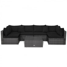 Charger l'image dans la galerie, Costway 7-Piece Wicker Sectional Couches Set with Cushioned Backrest - Suitable for Patio, Garden, and Backyard