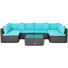 Charger l'image dans la galerie, Costway 7-Piece Wicker Sectional Couches Set with Cushioned Backrest - Suitable for Patio, Garden, and Backyard