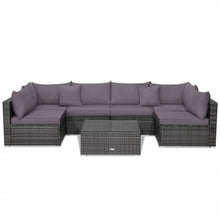 Charger l'image dans la galerie, Costway 7-Piece Wicker Sectional Couches Set with Cushioned Backrest - Suitable for Patio, Garden, and Backyard