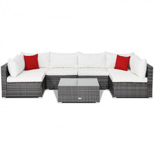 Charger l'image dans la galerie, Costway 7-Piece Wicker Sectional Couches Set with Cushioned Backrest - Suitable for Patio, Garden, and Backyard