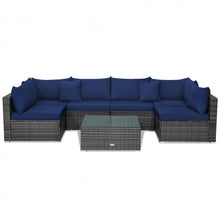 Charger l'image dans la galerie, Costway 7-Piece Wicker Sectional Couches Set with Cushioned Backrest - Suitable for Patio, Garden, and Backyard