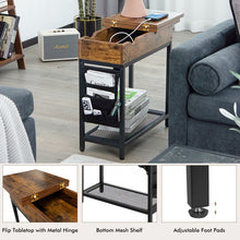 Load image into Gallery viewer, Costway Industrial Style Narrow Side Table with Charging Station - Suitable for Living Room