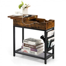 Load image into Gallery viewer, Costway Industrial Style Narrow Side Table with Charging Station - Suitable for Living Room