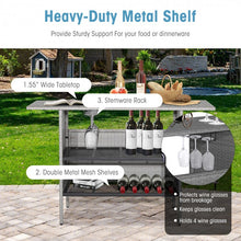 Charger l'image dans la galerie, Outdoor Grey Rattan Patio Bar Table with 2-Tier Storage Shelves