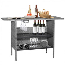 Charger l'image dans la galerie, Outdoor Grey Rattan Patio Bar Table with 2-Tier Storage Shelves