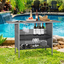 Charger l'image dans la galerie, Outdoor Grey Rattan Patio Bar Table with 2-Tier Storage Shelves