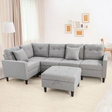 Charger l'image dans la galerie, Costway L-Shaped Gray Sectional Couch Set with Storage Ottoman - Suitable for Living Room and Dormitory