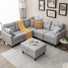 Charger l'image dans la galerie, Costway L-Shaped Gray Sectional Couch Set with Storage Ottoman - Suitable for Living Room and Dormitory
