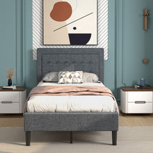 Load image into Gallery viewer, Gray Minimalist Bed Frame with Button-Tufted Headboard