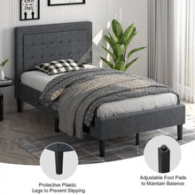 Load image into Gallery viewer, Gray Minimalist Bed Frame with Button-Tufted Headboard