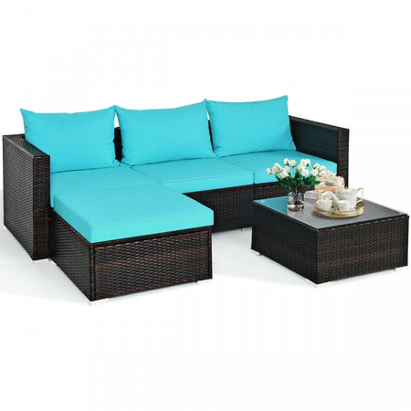 Costway 5-Piece Couch and Sectional Sofa Set with Coffee Table and Cushioned Backrest - Suitable for Patio, Garden, and Backyard