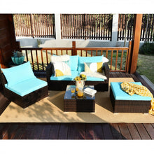 Load image into Gallery viewer, Costway 5-Piece Couch and Sectional Sofa Set with Coffee Table and Cushioned Backrest - Suitable for Patio, Garden, and Backyard
