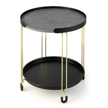 Load image into Gallery viewer, Modern Detachable Tray Round Black Two-Tier Side Table