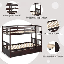 Load image into Gallery viewer, Double Deck Bunk Bed with Ladder, Guard Rails and Single Trundle Bed