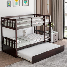 Load image into Gallery viewer, Double Deck Bunk Bed with Ladder, Guard Rails and Single Trundle Bed