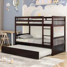 Load image into Gallery viewer, Double Deck Bunk Bed with Ladder, Guard Rails and Single Trundle Bed