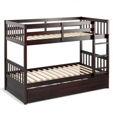 Load image into Gallery viewer, Double Deck Bunk Bed with Ladder, Guard Rails and Single Trundle Bed