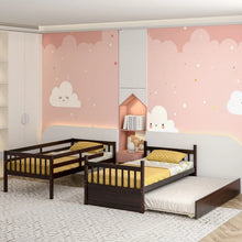Load image into Gallery viewer, Double Deck Bunk Bed with Ladder, Guard Rails and Single Trundle Bed