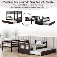 Load image into Gallery viewer, Double Deck Bunk Bed with Ladder, Guard Rails and Single Trundle Bed