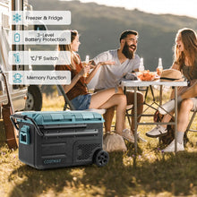Load image into Gallery viewer, 40 Quart Outdoor Camping Dual-Zone Car Cooler with Handles and Wheels