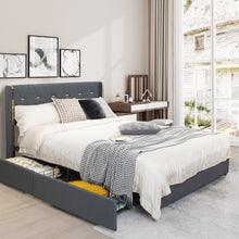 Load image into Gallery viewer, Grey Upholstered High Headboard Bed Frame with 4 Drawers