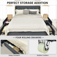 Load image into Gallery viewer, Grey Upholstered High Headboard Bed Frame with 4 Drawers
