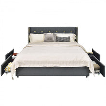 Load image into Gallery viewer, Grey Upholstered High Headboard Bed Frame with 4 Drawers