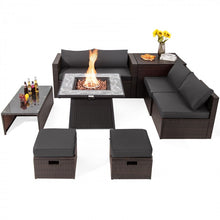 Load image into Gallery viewer, 9-Piece Outdoor Patio Furniture Sofa Set with Fire Pit Table and Waterproof Covers