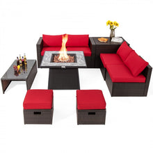 Load image into Gallery viewer, 9-Piece Outdoor Patio Furniture Sofa Set with Fire Pit Table and Waterproof Covers