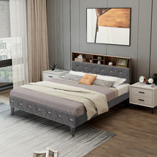 Load image into Gallery viewer, Modern Minimalist Upholstered Bed Frame with Storage Headboard