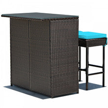 Charger l'image dans la galerie, 3-Piece Outdoor Wicker Rattan Bar Furniture Set with Comfortable Cushions