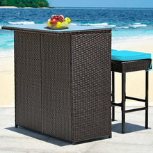 Charger l'image dans la galerie, 3-Piece Outdoor Wicker Rattan Bar Furniture Set with Comfortable Cushions