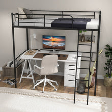 Load image into Gallery viewer, Multifunctional Black Metal Loft Bed Frame with Railing and Ladder