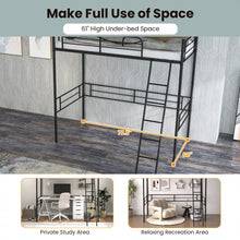Load image into Gallery viewer, Multifunctional Black Metal Loft Bed Frame with Railing and Ladder