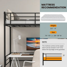 Load image into Gallery viewer, Multifunctional Black Metal Loft Bed Frame with Railing and Ladder