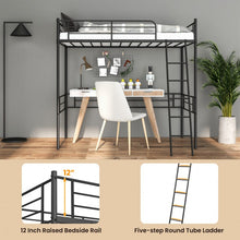 Load image into Gallery viewer, Multifunctional Black Metal Loft Bed Frame with Railing and Ladder