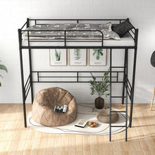 Load image into Gallery viewer, Multifunctional Black Metal Loft Bed Frame with Railing and Ladder