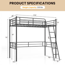 Load image into Gallery viewer, Multifunctional Black Metal Loft Bed Frame with Railing and Ladder