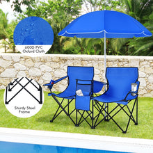 Load image into Gallery viewer, Outdoor Folding Camping Chair with Sunshade Umbrella - Double Chair Suitable for Beach, Camping, and Fishing