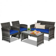 Load image into Gallery viewer, 4-Piece Outdoor Patio Wicker Sofa Set with Glass Coffee Table
