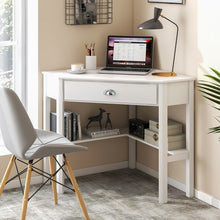 Load image into Gallery viewer, Corner Solid Wood Notebook Computer Desk with Drawers and Open Shelves - Ideal for Bedroom and Study