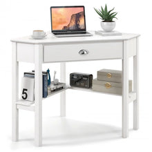 Load image into Gallery viewer, Corner Solid Wood Notebook Computer Desk with Drawers and Open Shelves - Ideal for Bedroom and Study