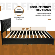 Load image into Gallery viewer, Black Leather Upholstered Headboard Bed Frame with 4 Drawers