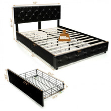 Load image into Gallery viewer, Black Leather Upholstered Headboard Bed Frame with 4 Drawers