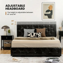 Load image into Gallery viewer, Black Leather Upholstered Headboard Bed Frame with 4 Drawers