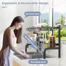 Load image into Gallery viewer, Multifunctional Black 2-Tier Dish Drying Rack for Over Sink
