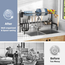 Load image into Gallery viewer, Multifunctional Black 2-Tier Dish Drying Rack for Over Sink