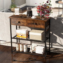 Load image into Gallery viewer, Costway Industrial Style Narrow Entryway Table with 2 Drawers and Metal Wire Frame - Suitable for Living Room and Entry