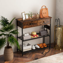 Load image into Gallery viewer, Costway Industrial Style Narrow Entryway Table with 2 Drawers and Metal Wire Frame - Suitable for Living Room and Entry